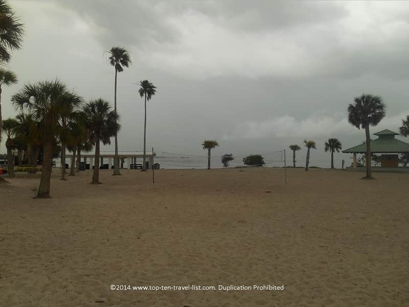 Volleyball net at Sunset Beach in Tarpon Springs, Florida