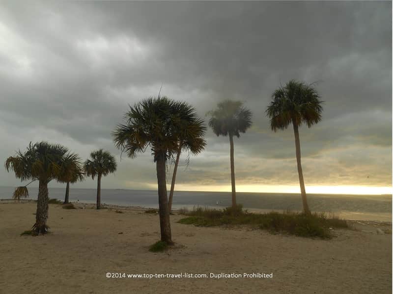 Windy and stormy night at Sunset Beach in Tarpon Springs, Florida 