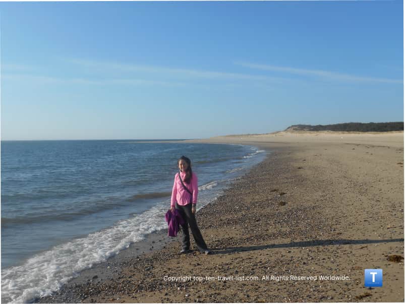 Walking along the beach on the Cape Cod Great Island trail 