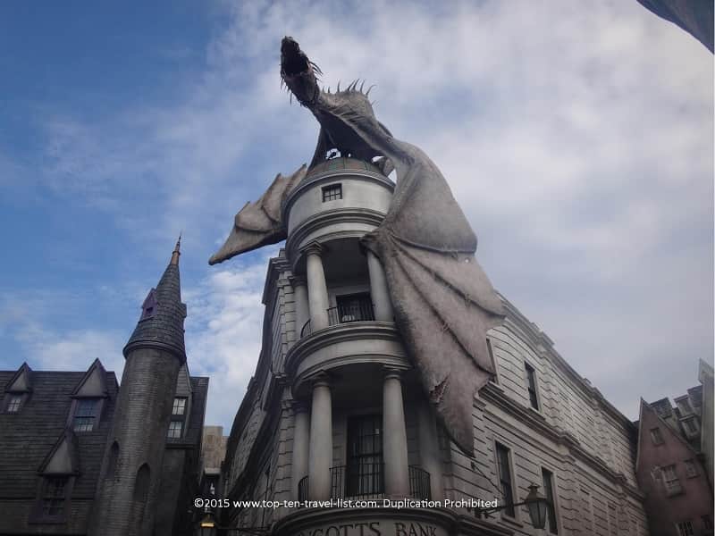 The Gringotts bank dragon blows real fire several times each hour.