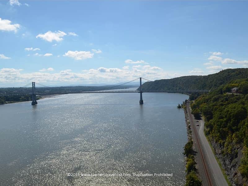 Scenic river and bridge views from the Walkway Over the Hudson  in New York 