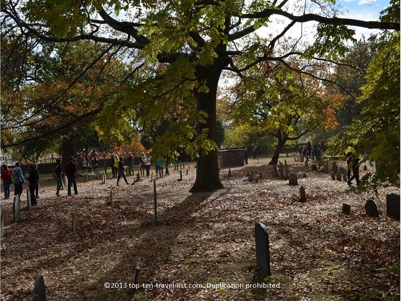 Pretty fall views at Old Burying Point Cemetery in Salem, Massachusetts