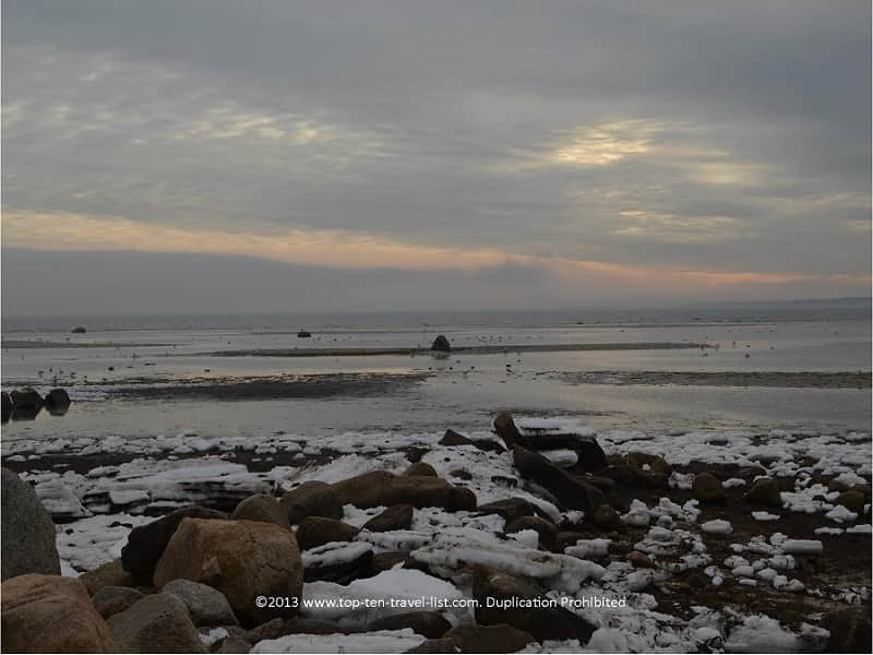 Icy winter views at Little Harbor Beach in Wareham, MA