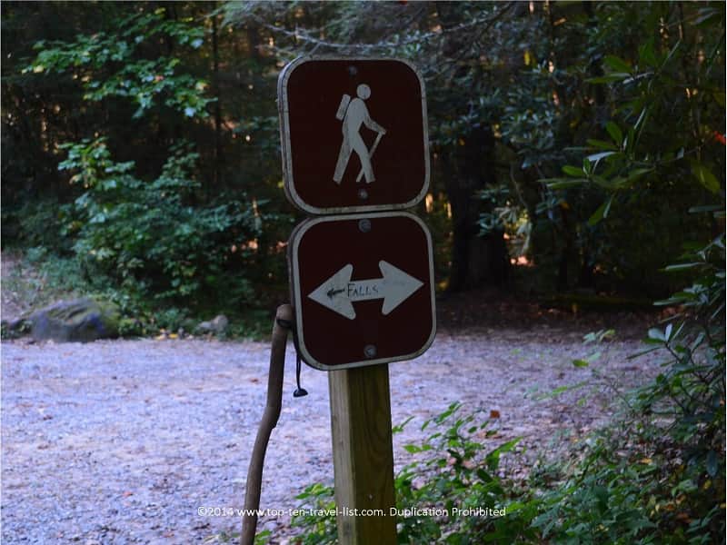 Watch for this hiking sign when looking for the Long Creek Falls Appalachian Trail hike in Blue Ridge, Georgia