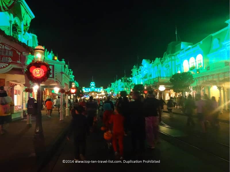 Main Street at the Magic Kingdom Halloween lights