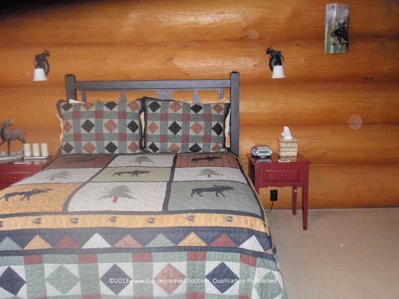 Moose themed log cabin styled room at Bear Mountain Lodge in Bethlehem, New Hampshire