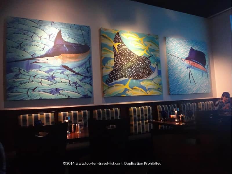 Colorful fish artwork at Rumfish Grill