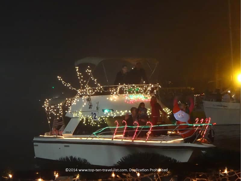 Santa and candy canes on a boat in Dunedin