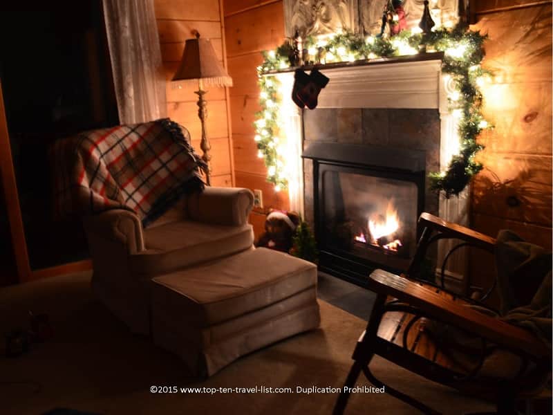 A cozy in room fireplace for those chilly winter nights