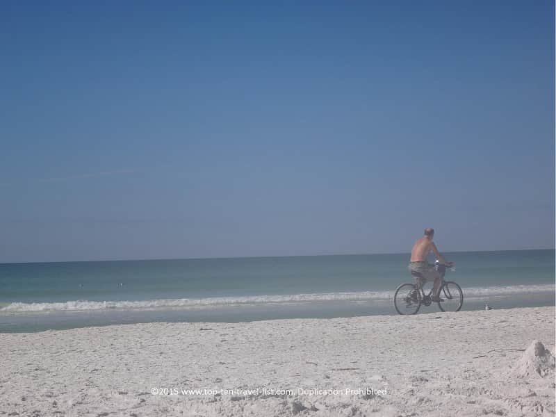 Bike riding on Crescent Beach Siesta Key in Sarasota