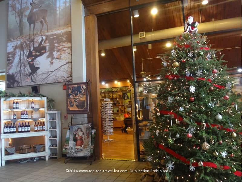 Gift shop with Christmas decor at Grandfather Mountain 
