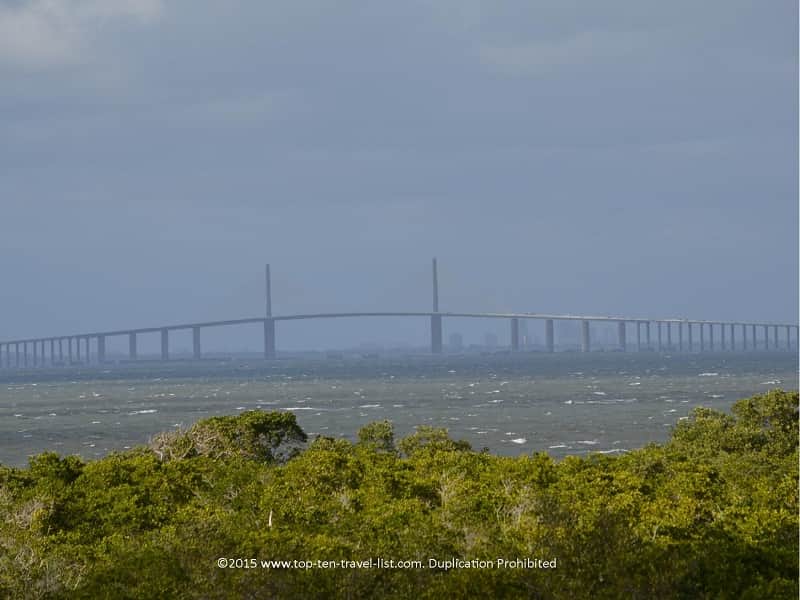 An up close view of Tampa's Sunshine Skyway Bridge at Robinson Nature Preserve 