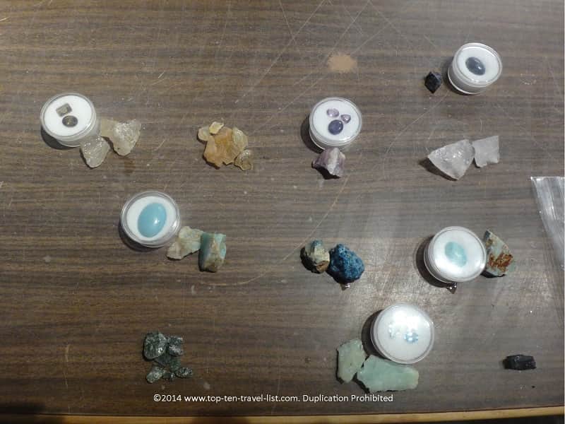 A sample of the gems you may find and an example of the type of jewelry they can be cut into