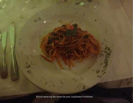 Marinara pasta at Le Clos in Fernandina Beach