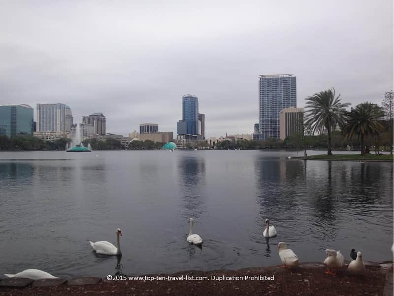 Orlando skyline from beautiful Lake Eola