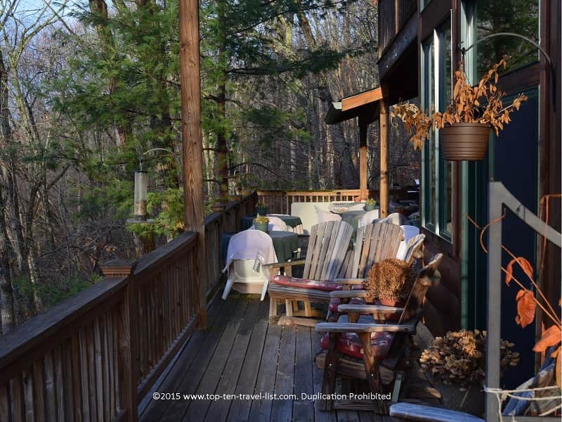 Rustic deck at Lazy Bear Lodge in North Carolina