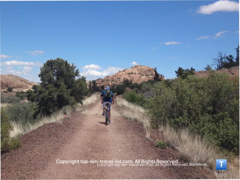 Biking with rock formations in Prescott