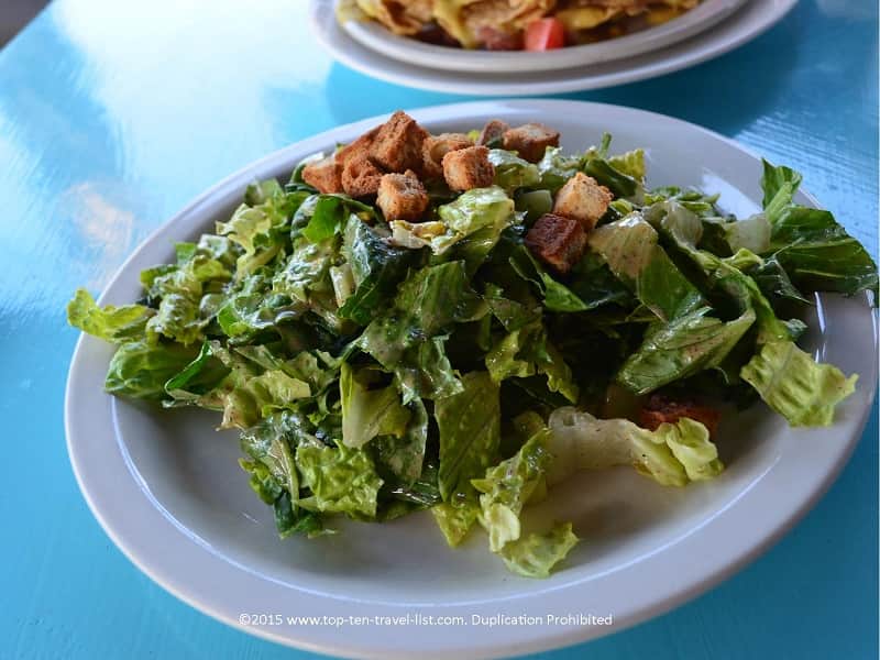 The vegan Caesar Salad topped with gluten-free croutons perfectly mimicked the taste of a traditional Caesar. 
