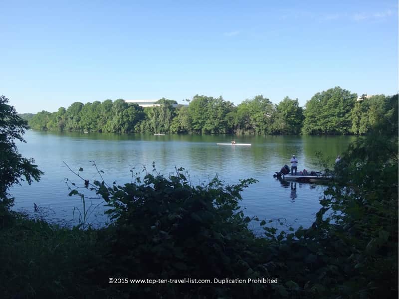 Kayakers and fishers enjoying Austin's Lady Bird Lake
