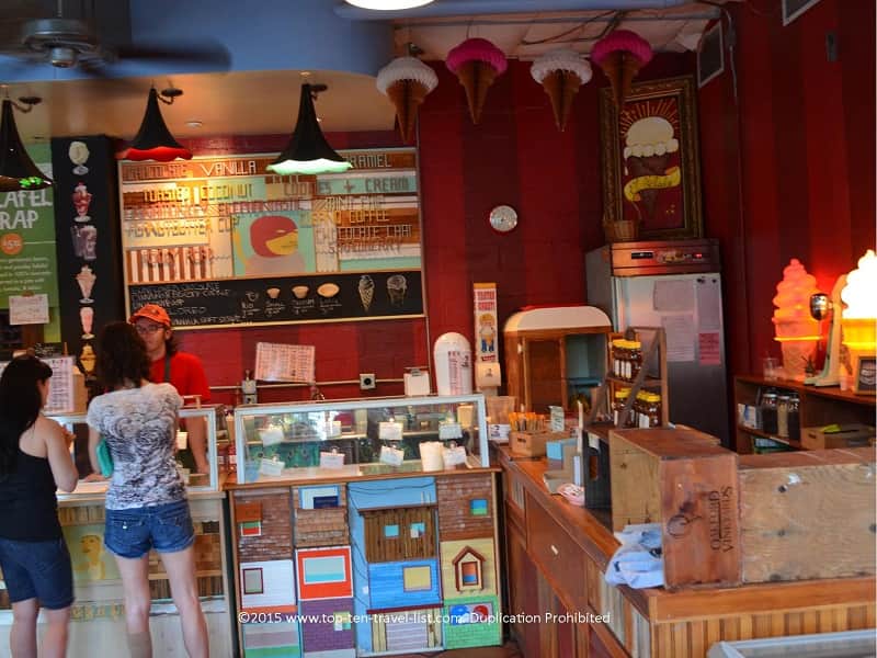 The decor inside Sweet Ritual is inviting and eclectic. You will also find a few picnic tables outdoor for enjoying your treat on warm summer nights!