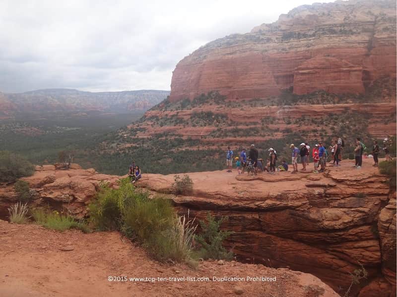 People waiting to walk across Devil's Bridge in Sedona