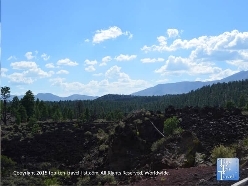 Beautiful greenery and mountain vistas at Sunset Crater National Monument 
