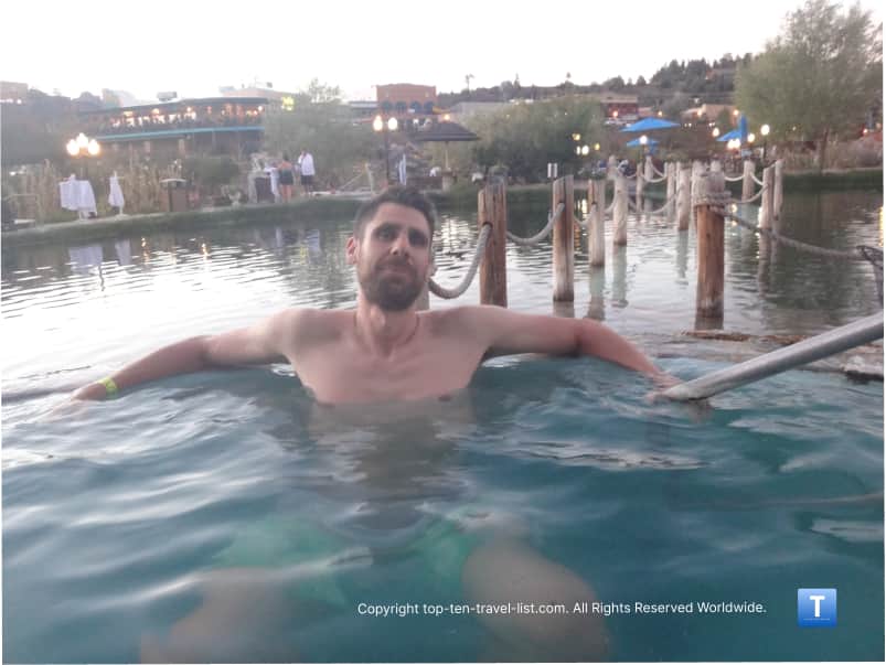 Soaking in a mineral springs pool in Colorado