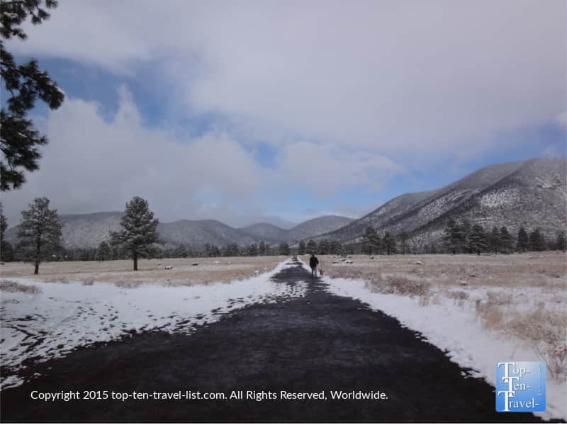 A light dusting of snow over the mountains at Buffalo Park in Flagstaff
