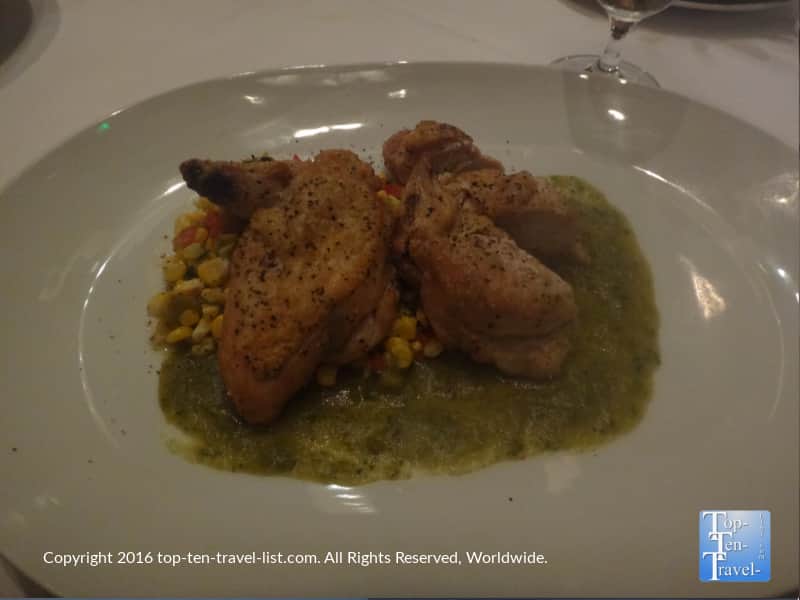 The delicious Pan Roasted Chicken entree.