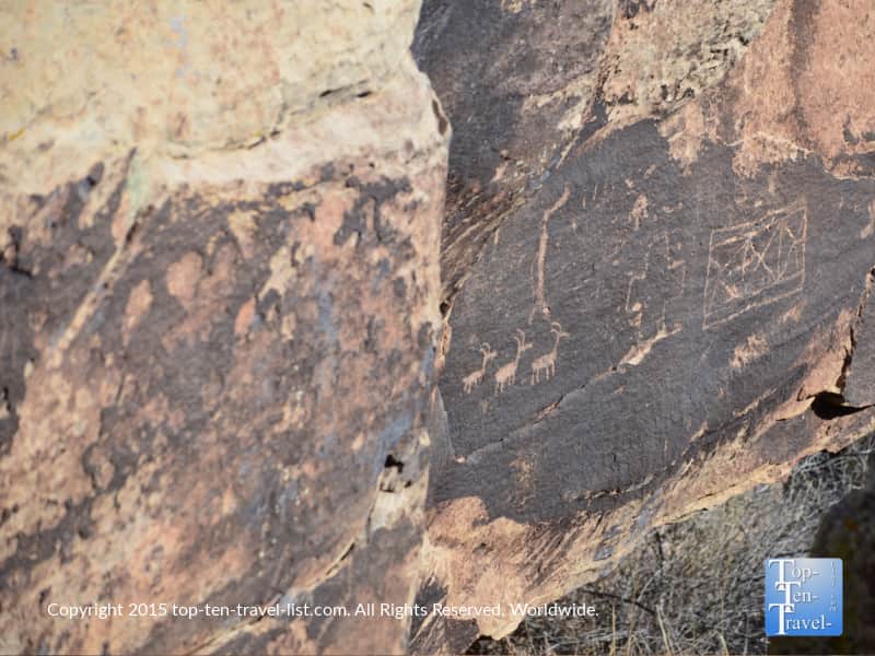 Ancient petroglyphs seen along the Puerco Pueblo trail at the Petrified National Forest 