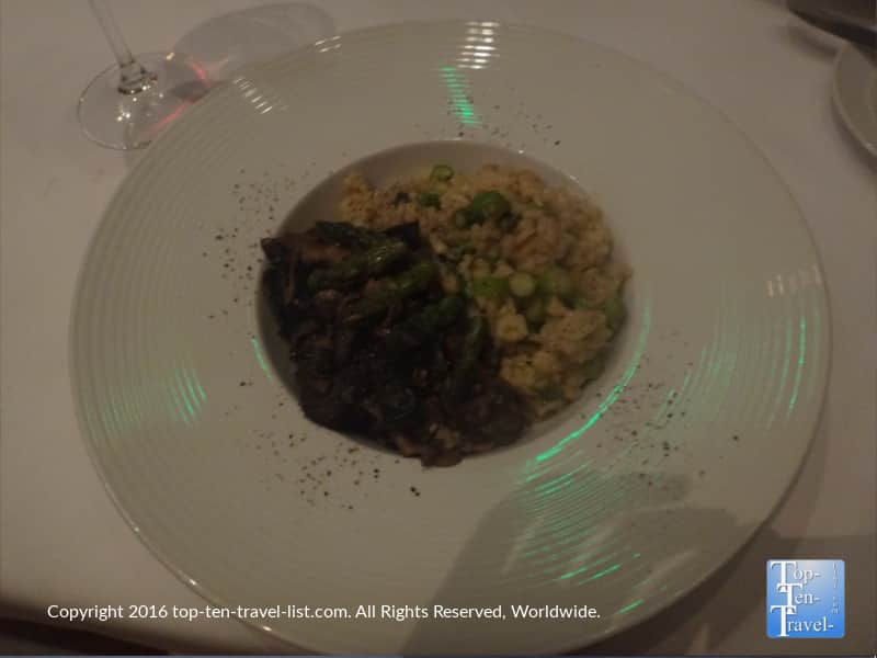 The delicious Wild Mushroom and Asparagus Risotto, a vegan and gluten-free option.