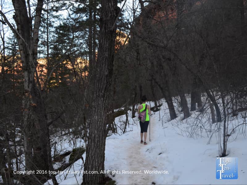 Hiking through snow on the Boynton Canyon trail in Sedona