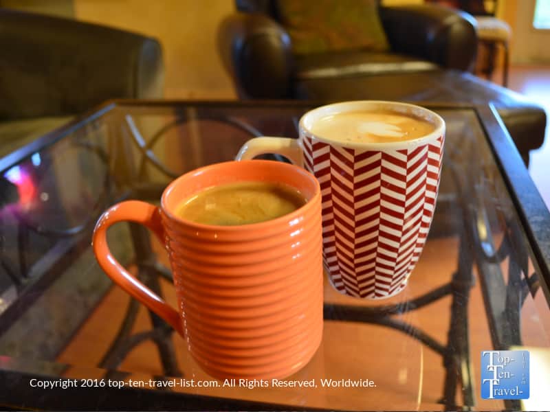 Delicous mocha and Americano at Higher Grounds in Pagosa Springs CO