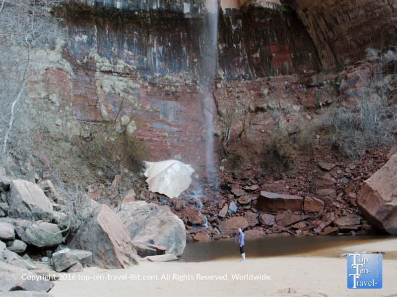 Bottom of Emerald Pools waterfall in Zion