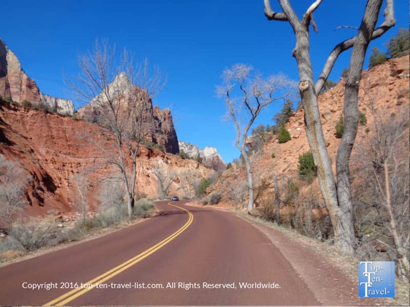 Zion Canyon scenic drive in winter