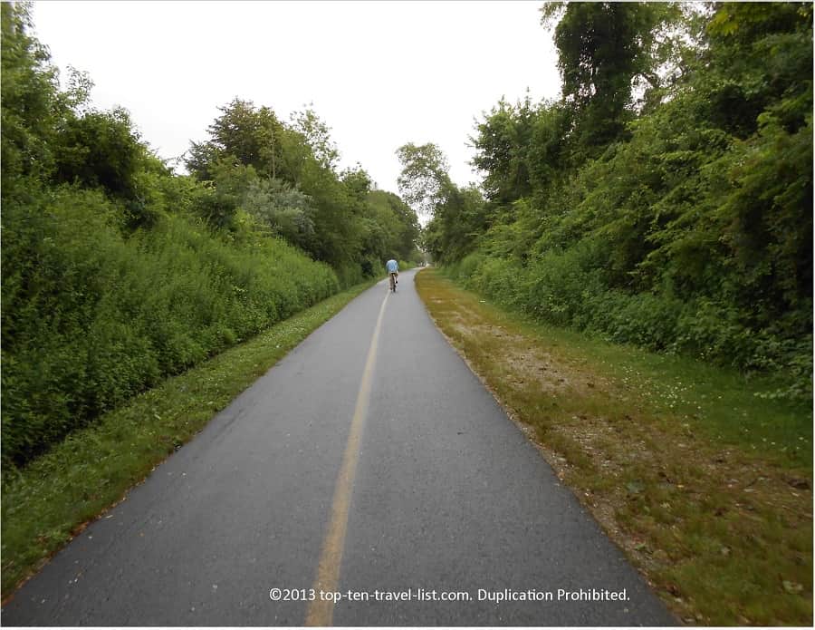 The woodsy Phoenix Bike Trail in Fairhaven, Massachusetts