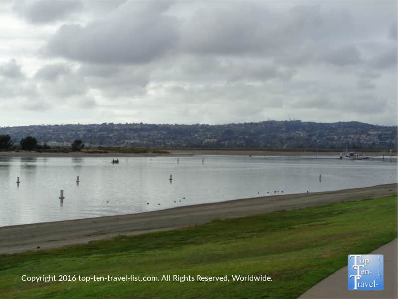 Gorgeous views of Fiesta Island from the Mission Bay bike path in San Diego