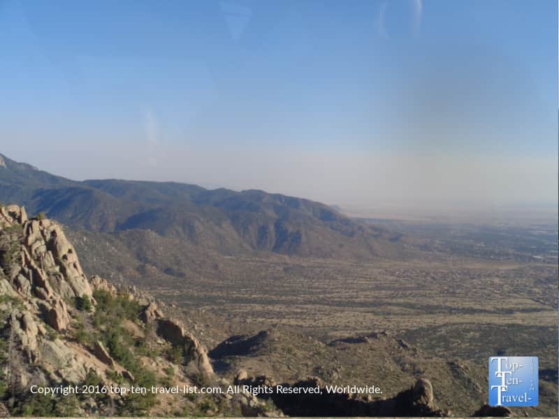 Scenic views of the mountains on the Sandia Peak Tramway in Albuquerque