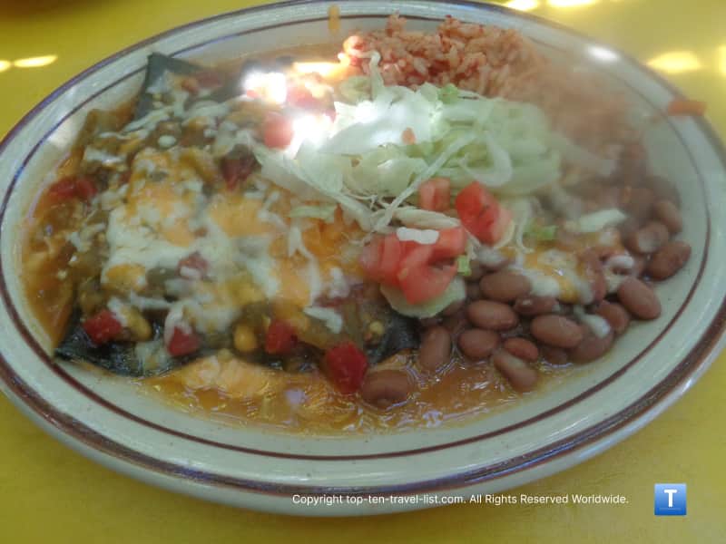 Blue corn enchiladas at Church Street Cafe in Albuquerque 