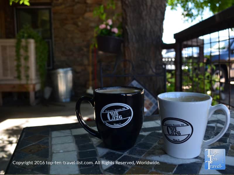 A relaxing mocha and Americano in the outdoor garden patio of Cafe 326