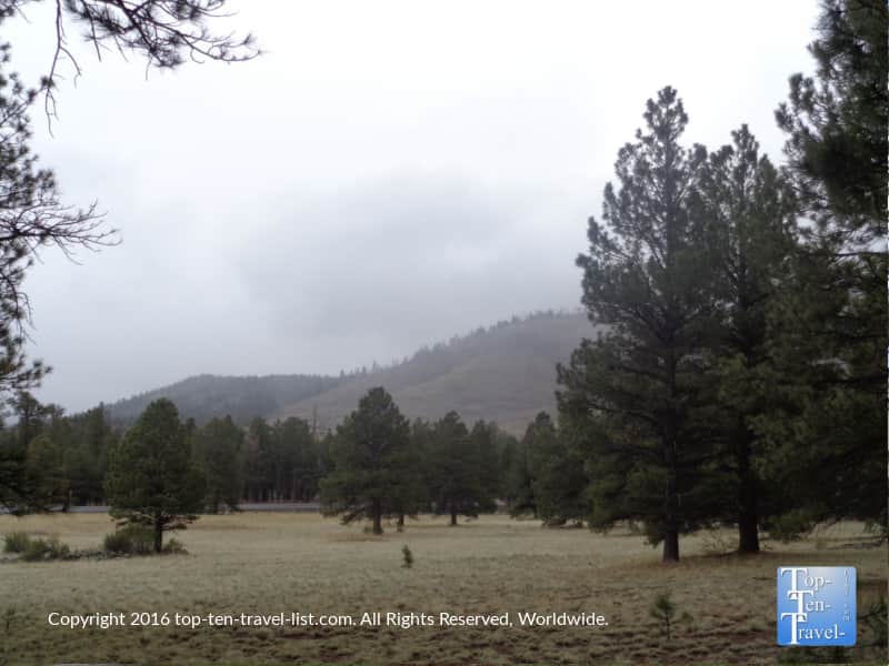 Great mountain views on a stormy day at Kendrick Watchable Wildlife Park in Flagstaff