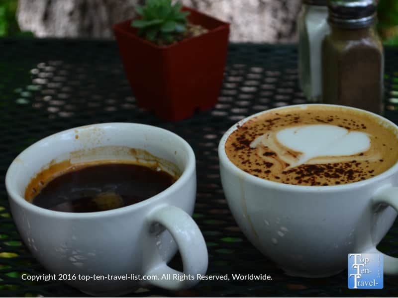 Delicious mocha and American at Indian Gardens Cafe along scenic Oak Creek drive