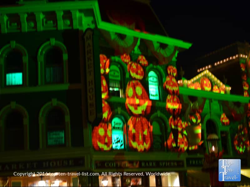 Halloween decor on Main Street Disneyland
