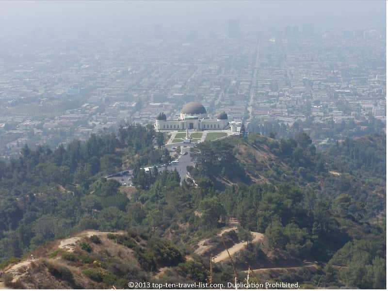 Views of Griffith Observatory from a hiking trail