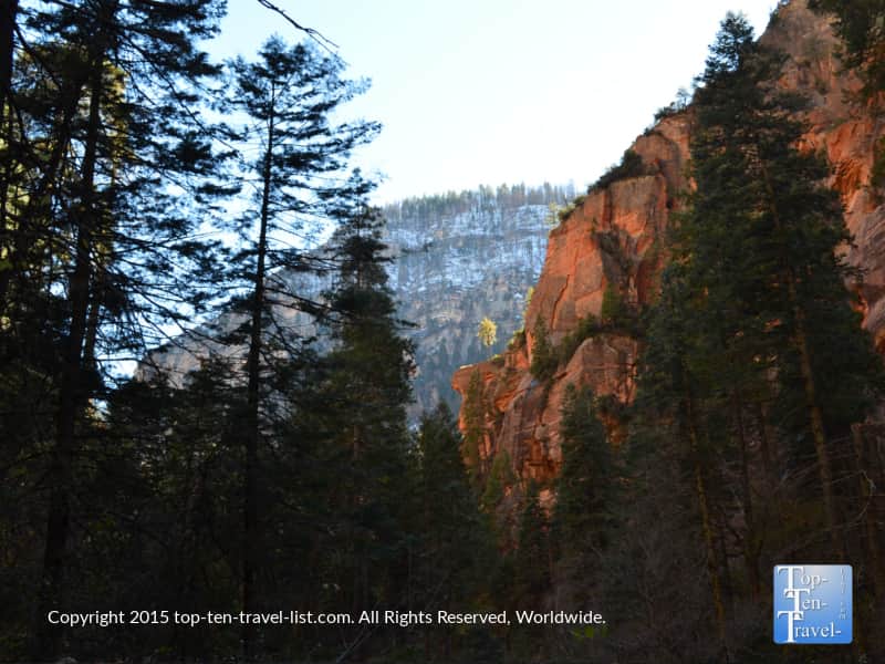 Snow on the red mountains of Sedona