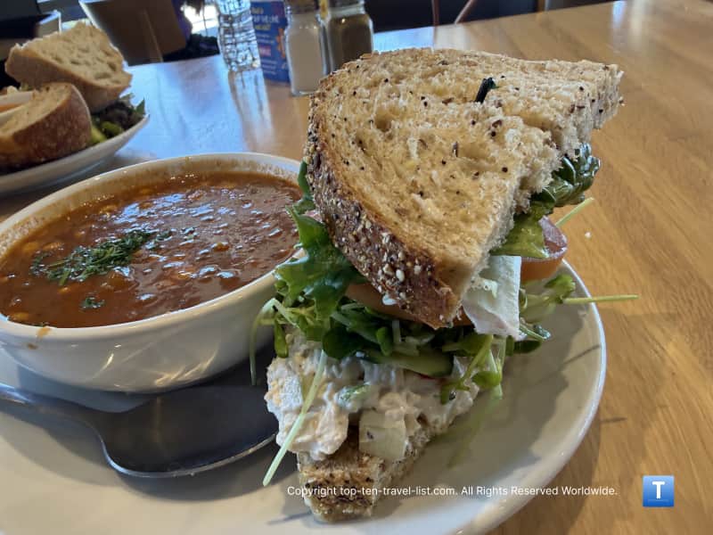 Soup and Chicken Salad sandwich at Wildflower