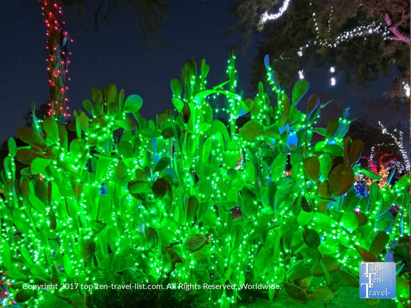 Bright green cactus lights at Ethel M Chocolates in Henderson