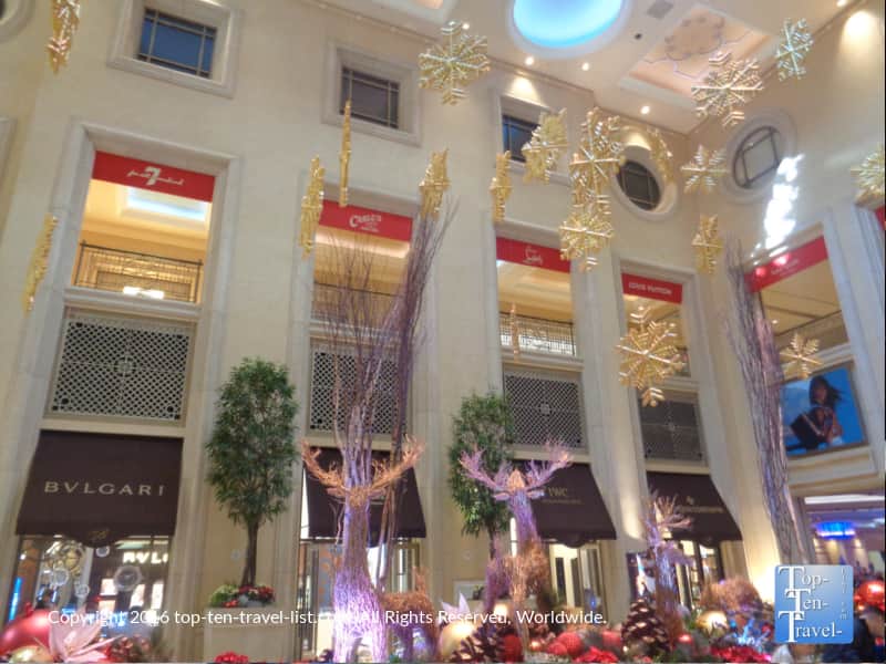 Reindeer holiday display and snowflakes at the Palazzo in Las Vegas