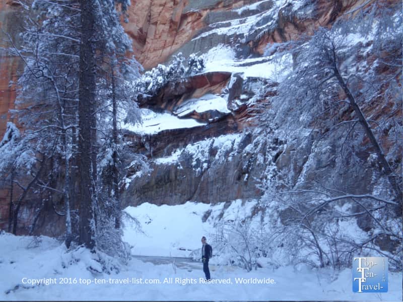 Standing amongst Sedona's gorgeous red rocks in the winter along the West Fork trail