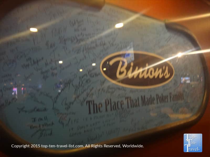 Signed World Series of Poker table at Binion's on Fremont Street in Las Vegas 